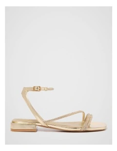Dominique Diamante Strap Flat PM Sandals in Gold