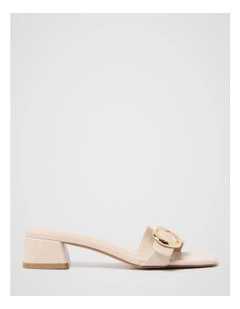 Becca Buckle Detail Block Heel Mules in Cream