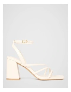 Beth Block Heels Asymmetrical Sandals in Cream