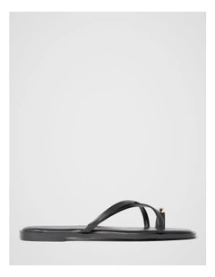 Brynn Toe Thong Trim Flat Sandals in Black
