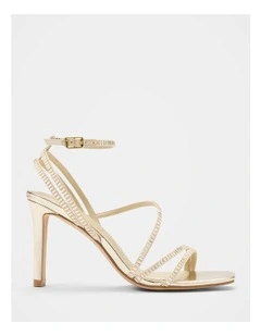 Crystal Jewelled Asymmetrical Strap PM Sandals in Gold