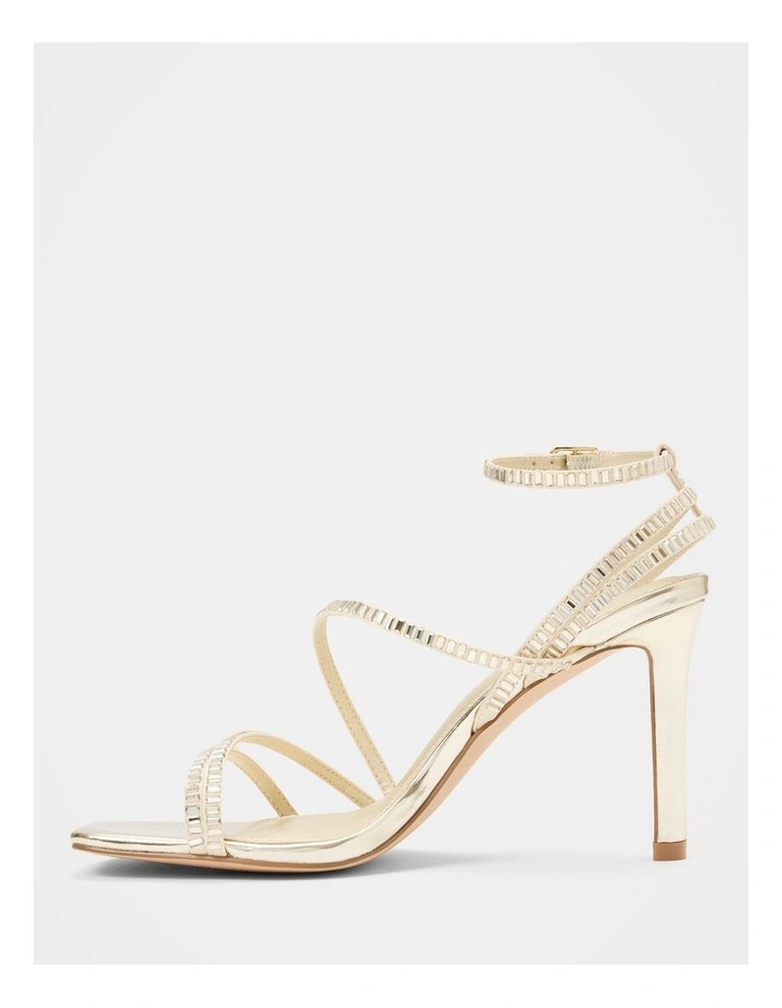 Crystal Jewelled Asymmetrical Strap PM Sandals in Gold image 4