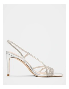 Christine Asymmetrical Diamante Strapping Heels in Silver