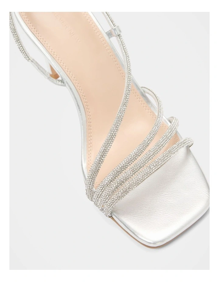 Christine Asymmetrical Diamante Strapping Heels in Silver image 2