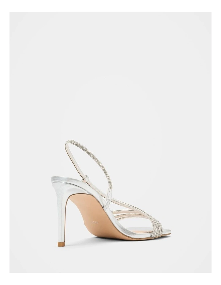 Christine Asymmetrical Diamante Strapping Heels in Silver image 3