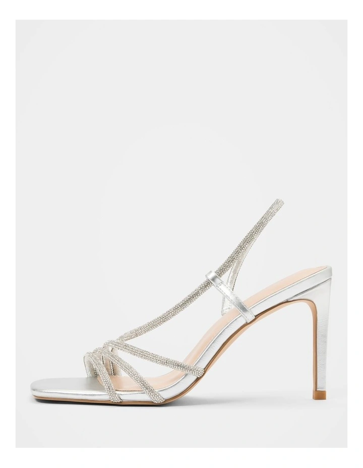 Christine Asymmetrical Diamante Strapping Heels in Silver image 4