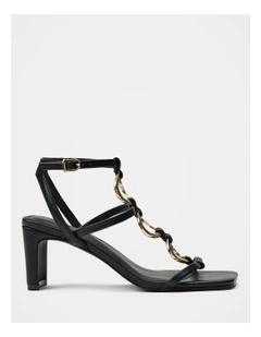 Gracie Ring Detail T Bar Strappy Sandals in Black