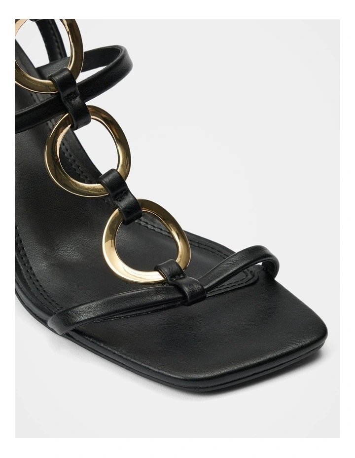 Gracie Ring Detail T Bar Strappy Sandals in Black image 2