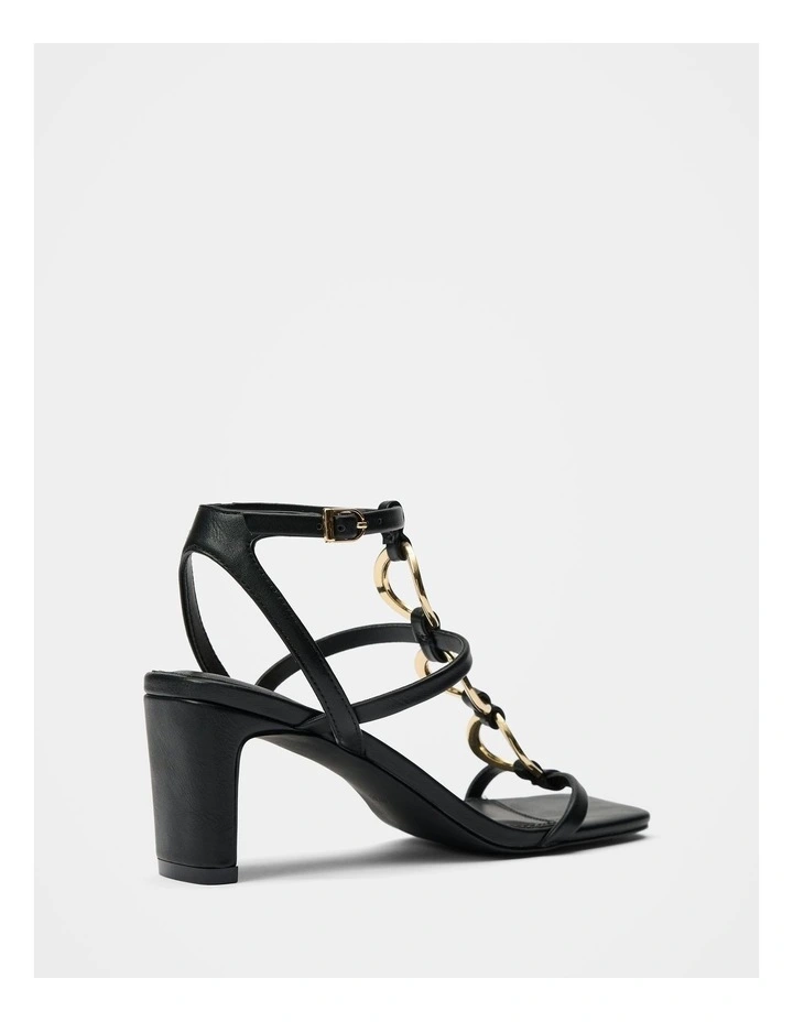 Gracie Ring Detail T Bar Strappy Sandals in Black image 3