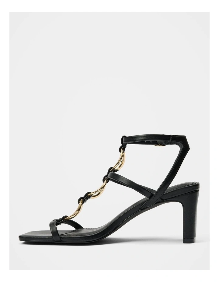Gracie Ring Detail T Bar Strappy Sandals in Black image 4