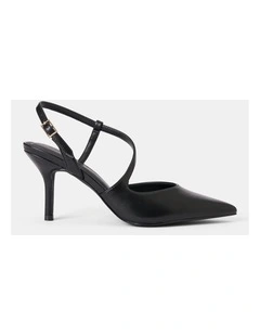 Lisa Asymmetrical Strapping Detail Court Shoes in Black