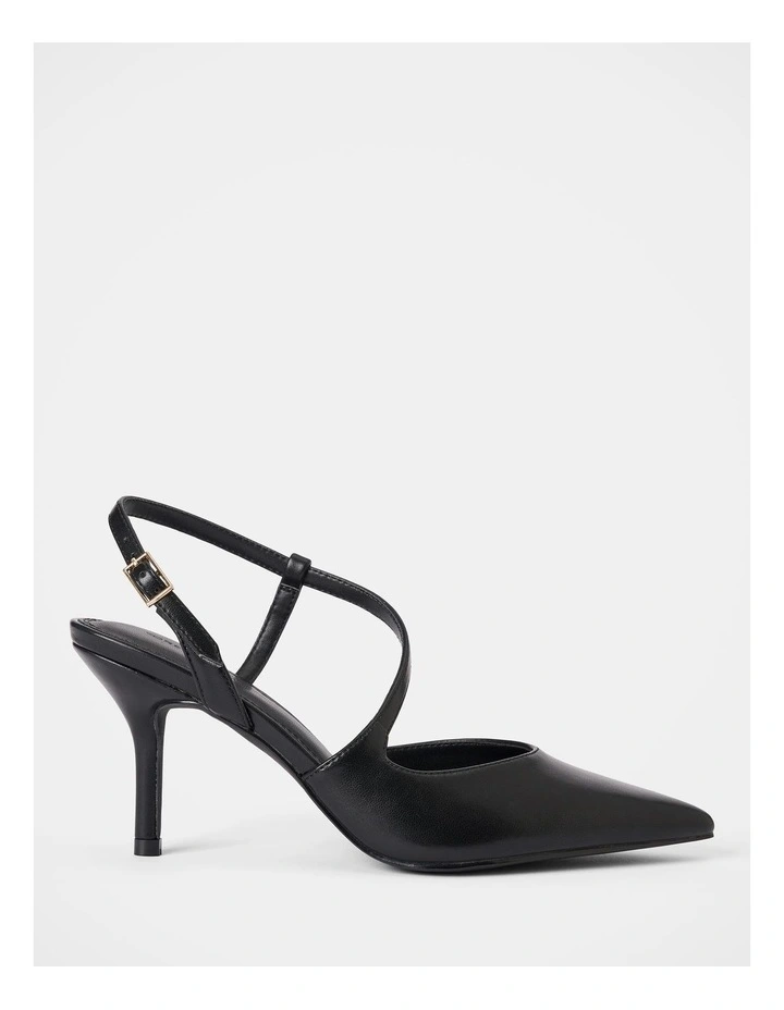 Lisa Asymmetrical Strapping Detail Court Shoes in Black image 2