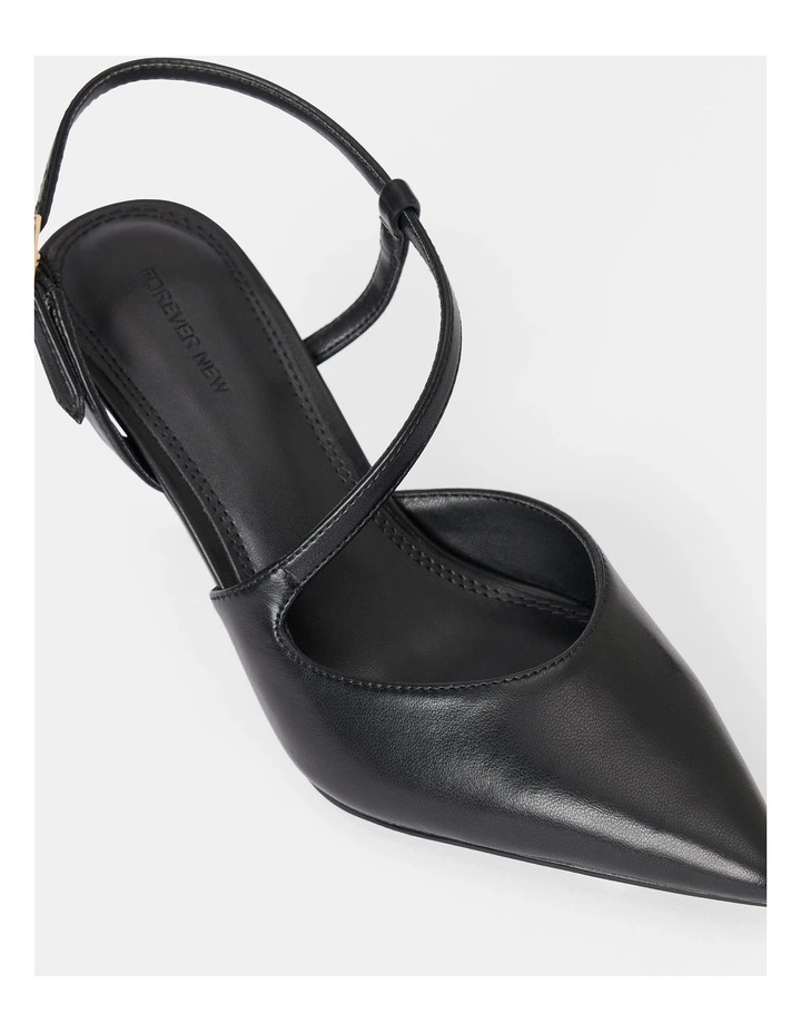 Lisa Asymmetrical Strapping Detail Court Shoes in Black image 2