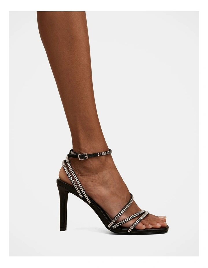 Crystal Jewelled Asymmetrical Strap PM Sandals in Black image 1