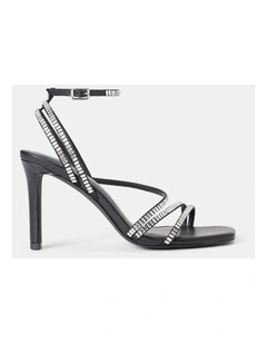 Crystal Jewelled Asymmetrical Strap PM Sandals in Black