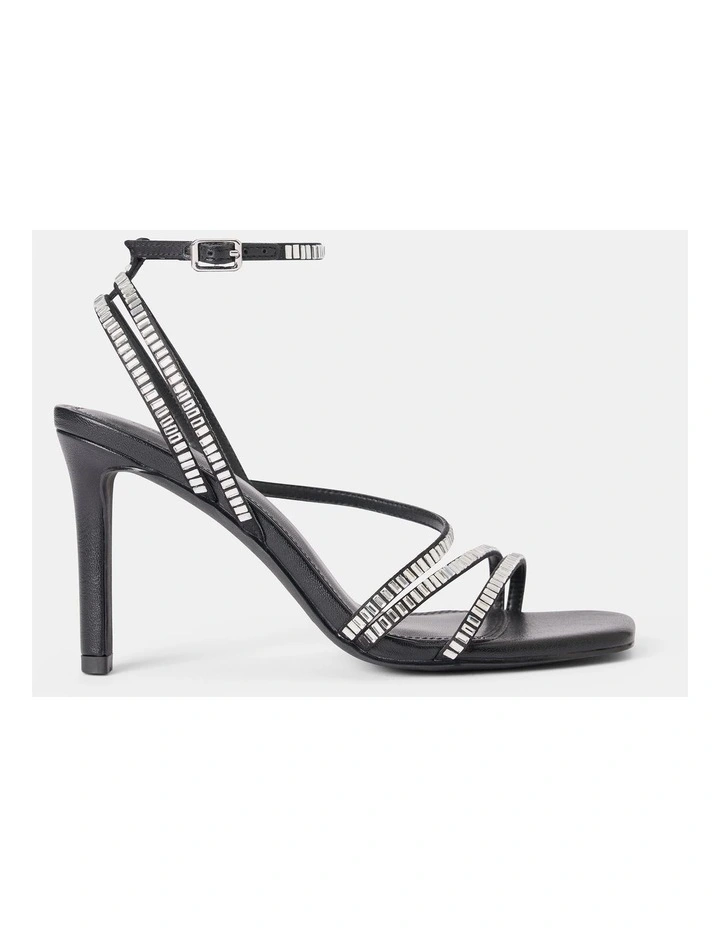 Crystal Jewelled Asymmetrical Strap PM Sandals in Black image 1