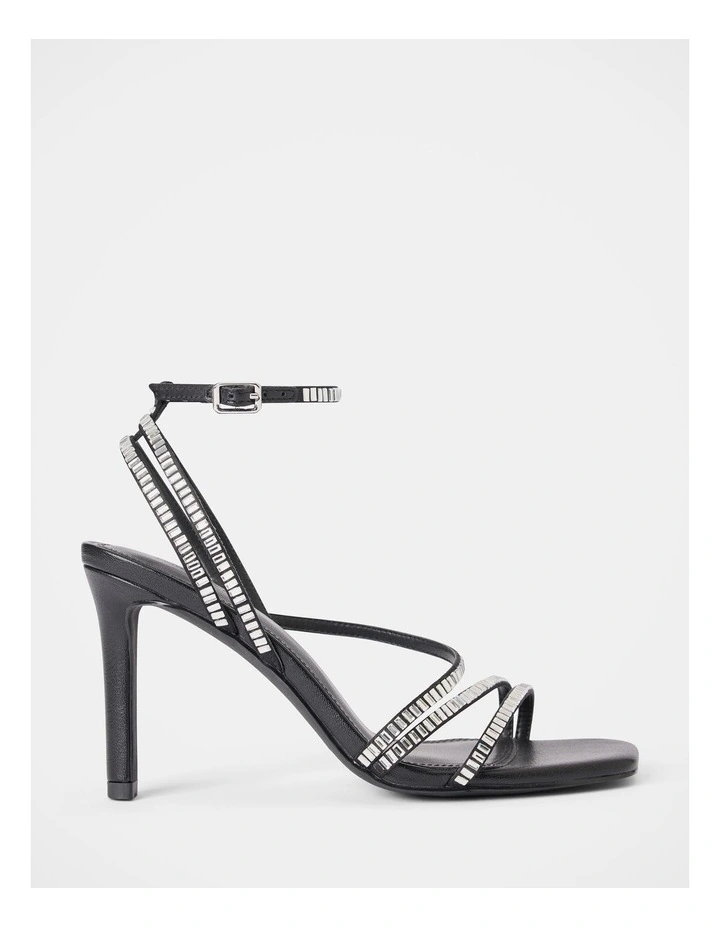 Crystal Jewelled Asymmetrical Strap PM Sandals in Black image 2
