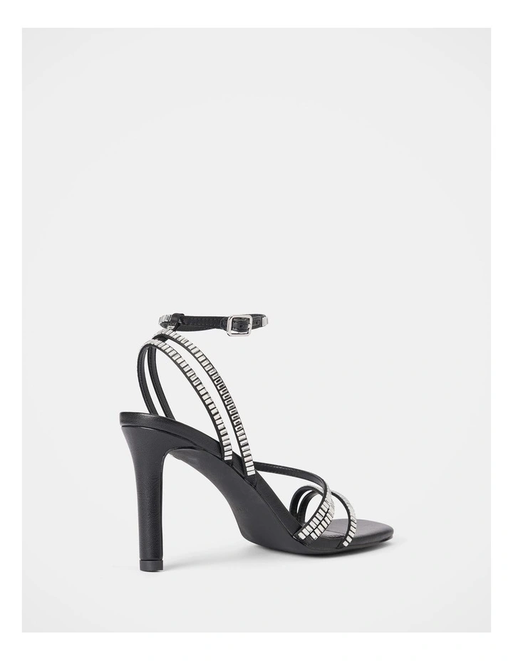 Crystal Jewelled Asymmetrical Strap PM Sandals in Black image 3
