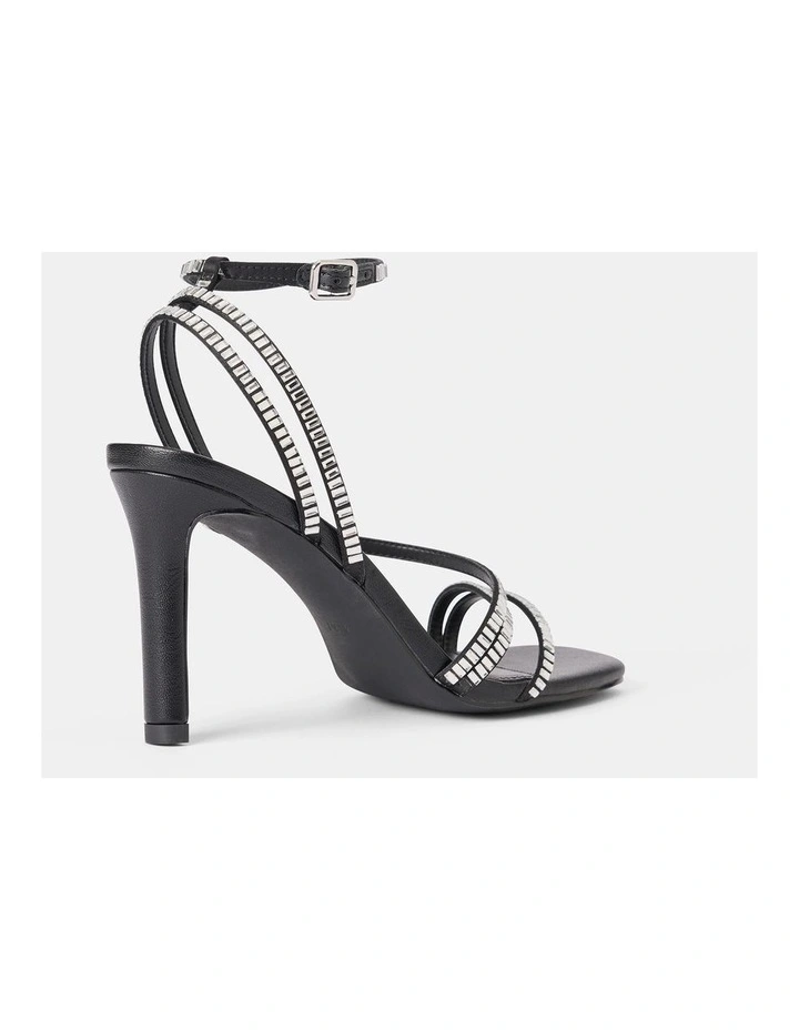 Crystal Jewelled Asymmetrical Strap PM Sandals in Black image 3