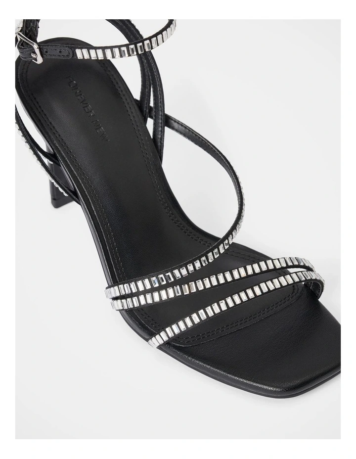 Crystal Jewelled Asymmetrical Strap PM Sandals in Black image 4