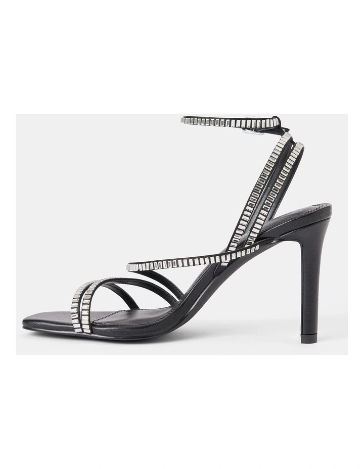 Crystal Jewelled Asymmetrical Strap PM Sandals in Black image 4