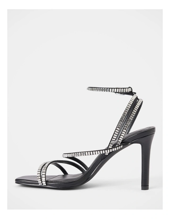 Crystal Jewelled Asymmetrical Strap PM Sandals in Black image 5
