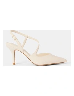 Lisa Asymmetrical Strapping Detail Court Shoes in Cream