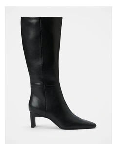 Callie Knee Length Chisel Toe Boots in Black