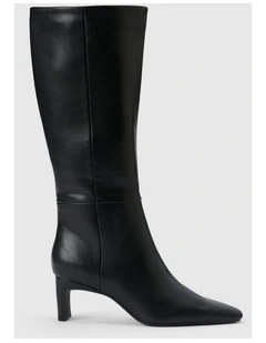 Callie Knee Length Chisel Toe Boots in Black