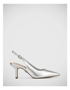 Leia Metallic Leather Slingback in Silverware