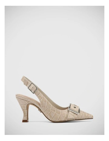 Letty Crocodile Embossed Leather Slingback in Grey