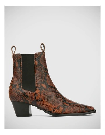 Ryde Python Print Leather Ankle Boot in Tan