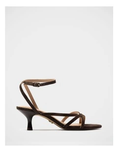 Kailee Suede Leather Strappy Heel in Chocolate