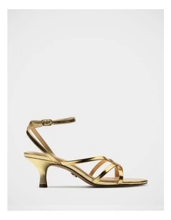 Kailee Crinkle Leather Strappy Heel in Gold