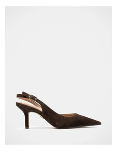Livy Suede Leather Slingback in Chocolate