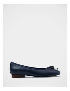 Alina Leather Ballet Flat in Navy