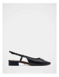 Dame Leather Slingback Flat Shoes in Black
