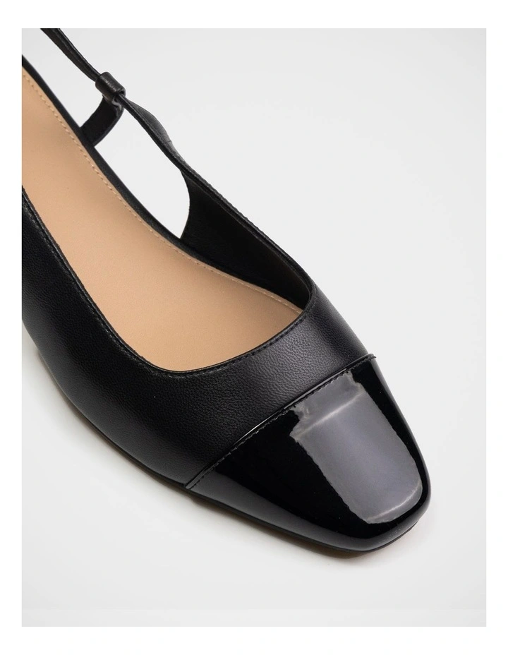 Dame Leather Slingback Flat Shoes in Black image 3