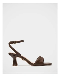 Martina Leather Flared Heel Sandal in Tawny Brown