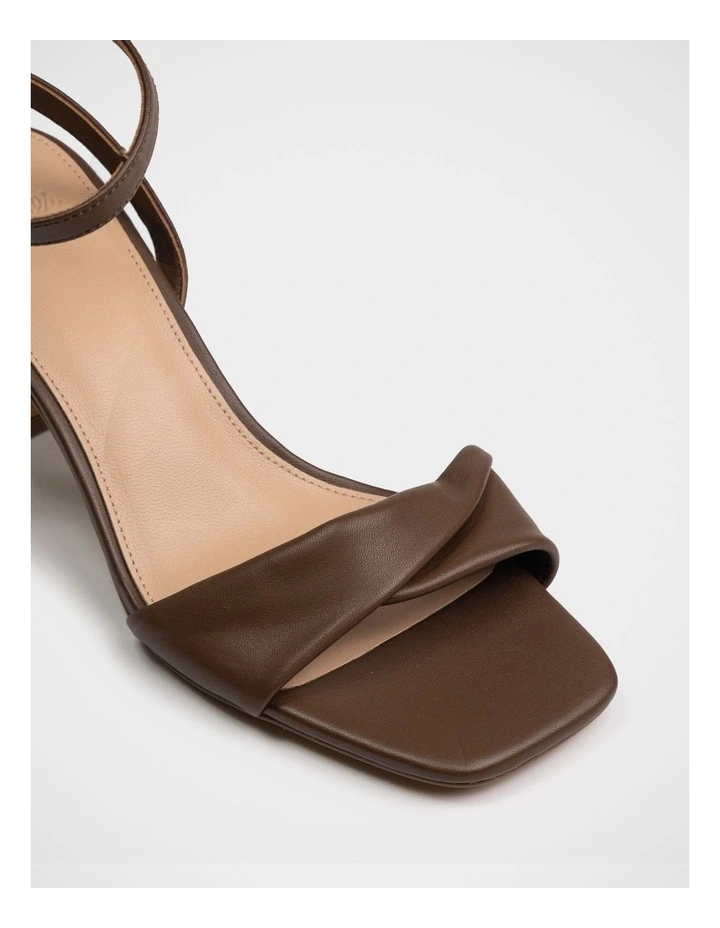 Martina Leather Flared Heel Sandal in Tawny Brown image 3