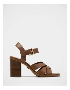 Penni Leather Block Heel Sandal in Brown