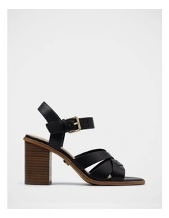 Penni Leather Block Heel Sandal in Black