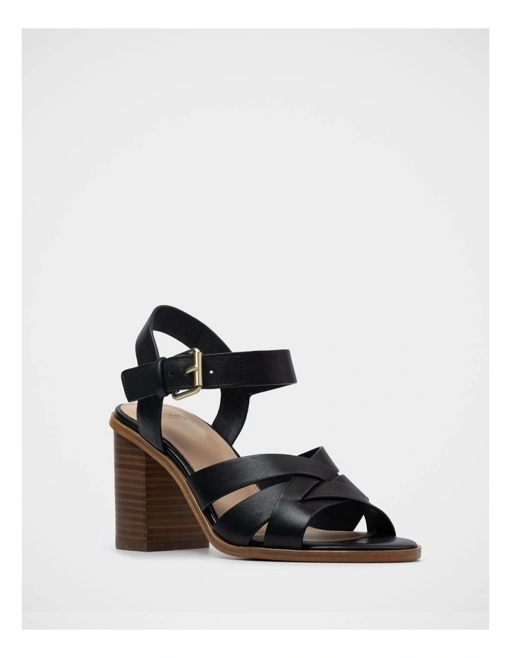 Penni Leather Block Heel Sandal in Black image 2