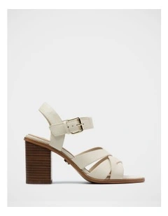 Penni Leather Block Heel Sandal in Ivory