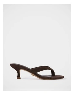 Gigi Suede Leather Kitten Heel Thong in Ebony