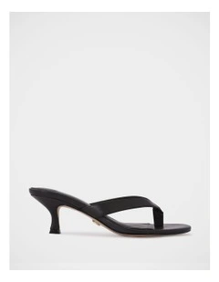 Gigi Leather kitten Heel Thong in Black