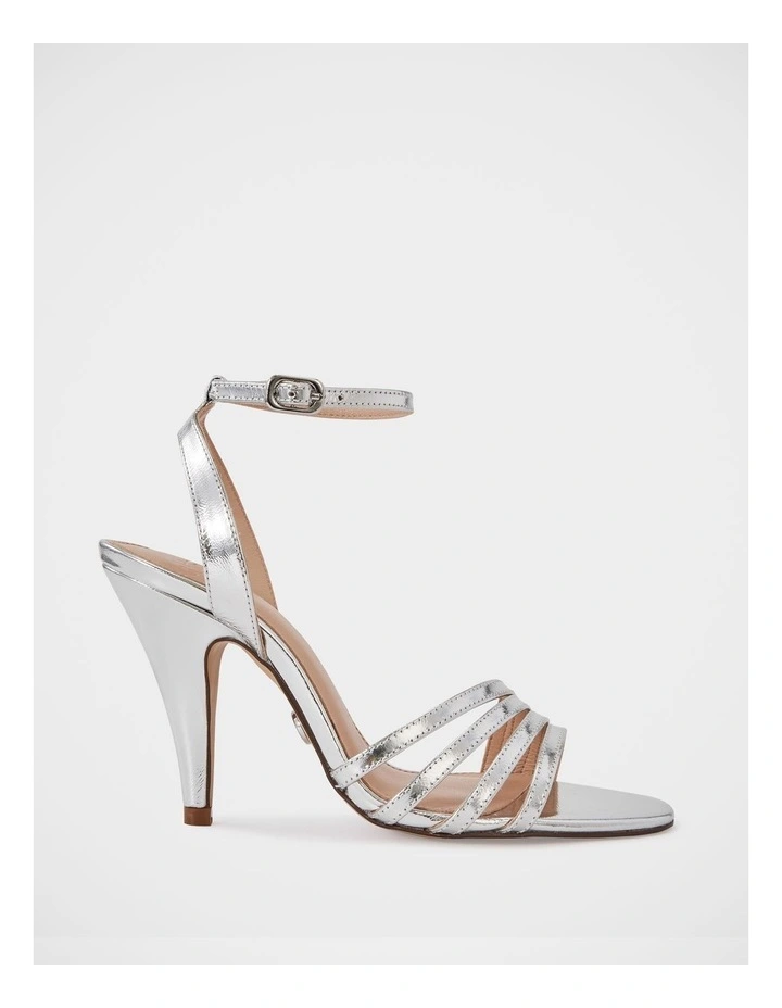 Tate Metallic Leather Strappy Heel in Silver image 1
