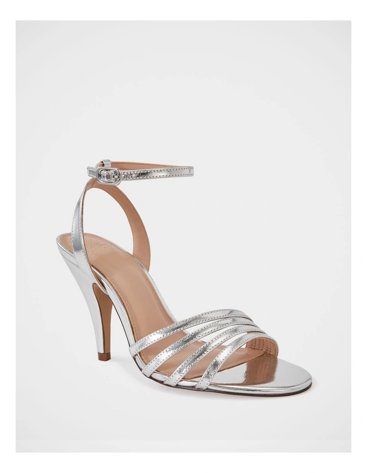 Tate Metallic Leather Strappy Heel in Silver image 2