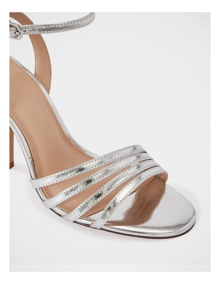 Tate Metallic Leather Strappy Heel in Silver image 3