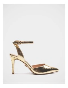 Reva Leather Stiletto Heel in Gold